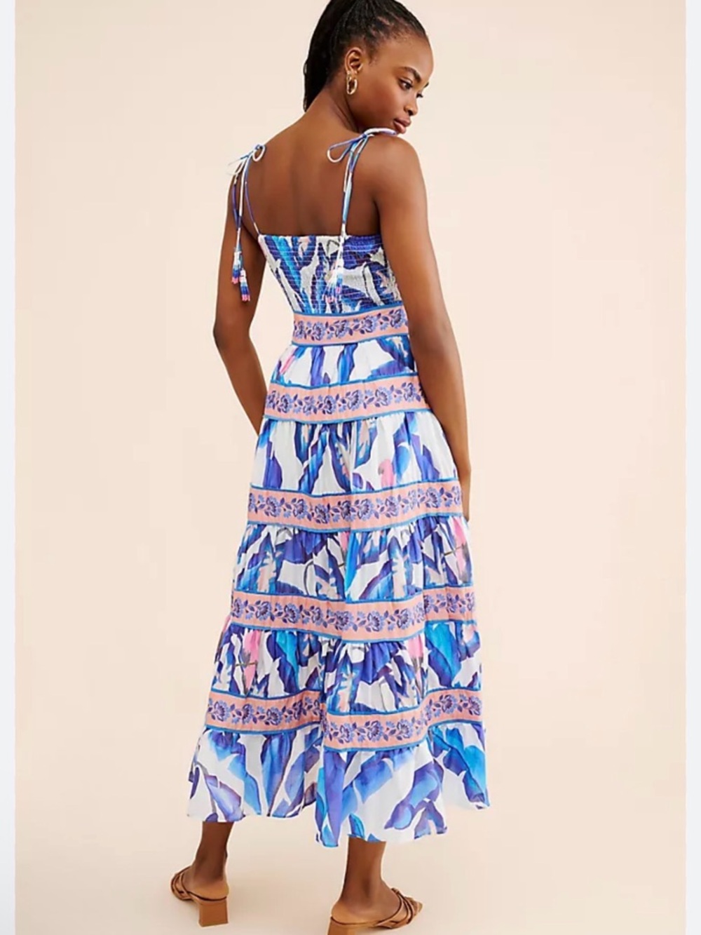 FARM Rio Blue & Pink Tie-Strap Printed Midi Dress - Picture 2 of 5